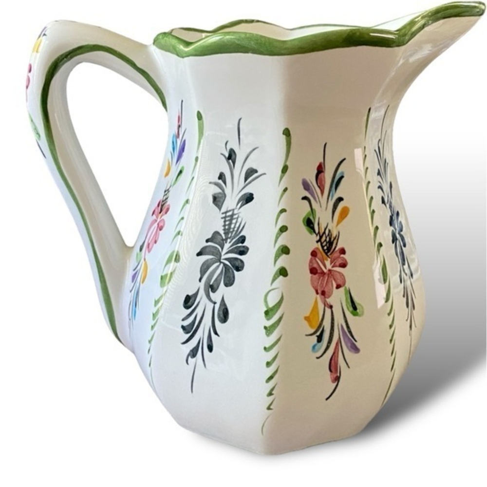 NEUWIRTH Green Multi Floral Pitcher Hand Painted Portugal